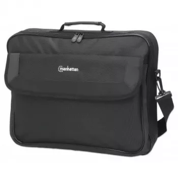 Mala para portátil Manhattan Cambridge 17,3 polegadas, design Clamshell, preto, LOW COST, compartimento para acessórios, compartimento para documentos na parte traseira, alça de ombro (amovível), compatível com Targus CN418EU, mala para portátil, três anos de garantia