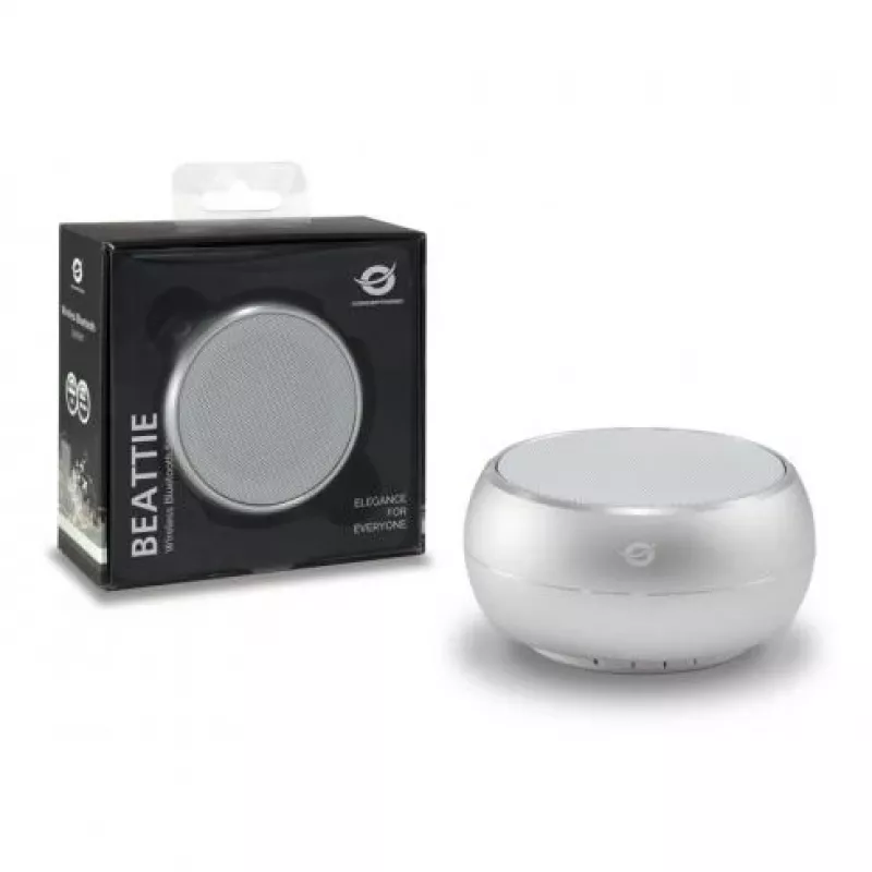 Conceptronic BEATTIE 01S coluna Bluetooth sem fios, 3 W, Bluetooth 3.0+HS, microfone integrado, microSD, Micro-USB, prateada