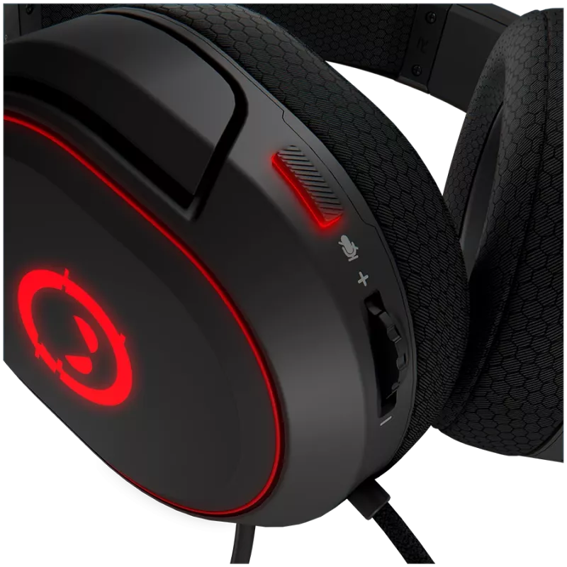 LORGAR Kaya 460, headset gaming USB com microfone, CM108B, iluminação RGB, Plug&Play, cabo de ligação USB-A 2m, almofadas de tecido, tamanho: 192*184,7*88mm, 0,329kg, preto