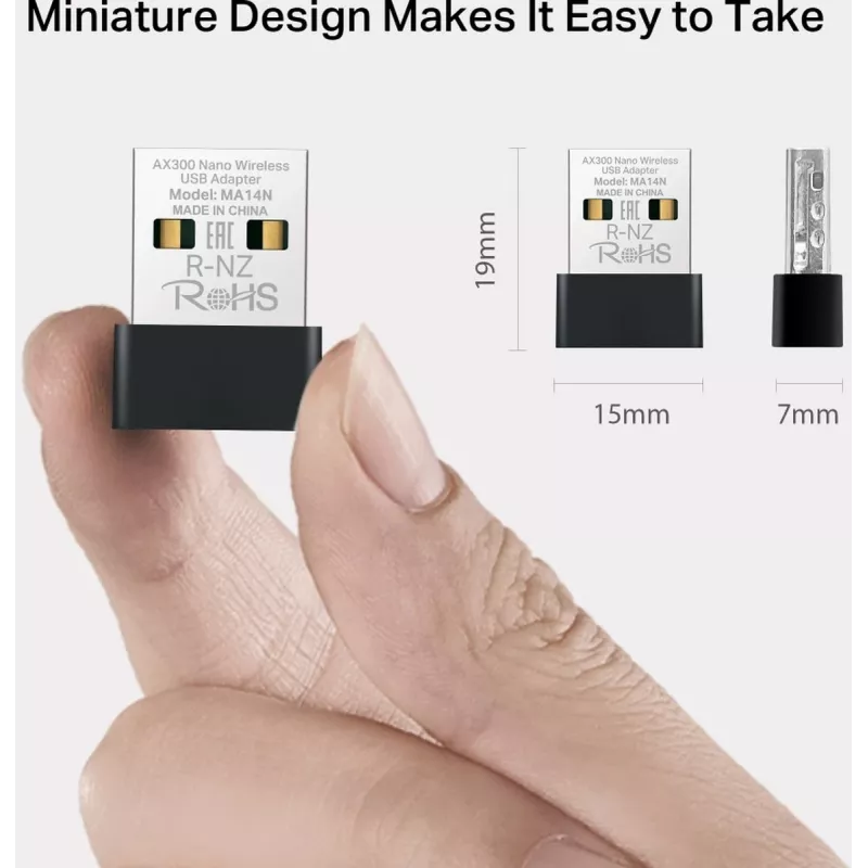 Mercusys MA14N AX3000 Nano adaptador USB Wi-Fi, até 287 Mbps
