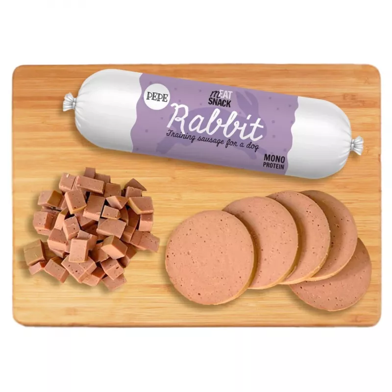 Petiscos para cães PAKA ZWIERZAKA Pepe Salsicha Coelho 200 g – salsicha mole e hipoalergénica com sabor a coelho, sem cereais e sem glúten