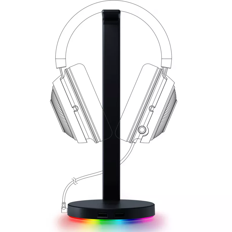 Razer Base Station V2 Chroma, Preto, 2 portas USB 3.1, 1 porta combo de 3,5 mm com DAC integrado, som surround 7.1, Razer Chroma™ RGB, construção em alumínio, base antiderrapante