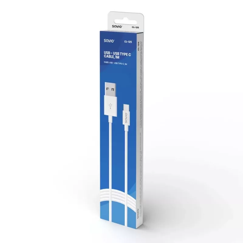 Cabo USB Savio CL-125 USB 2.0 1 m USB A USB C branco