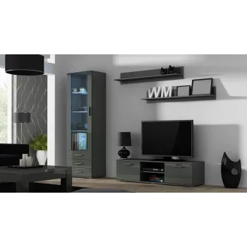 Suporte de TV para cama meble SOHO 140 — 1400×430×370 mm, tampo superior cinzento (aglomerado), estrutura cinzenta