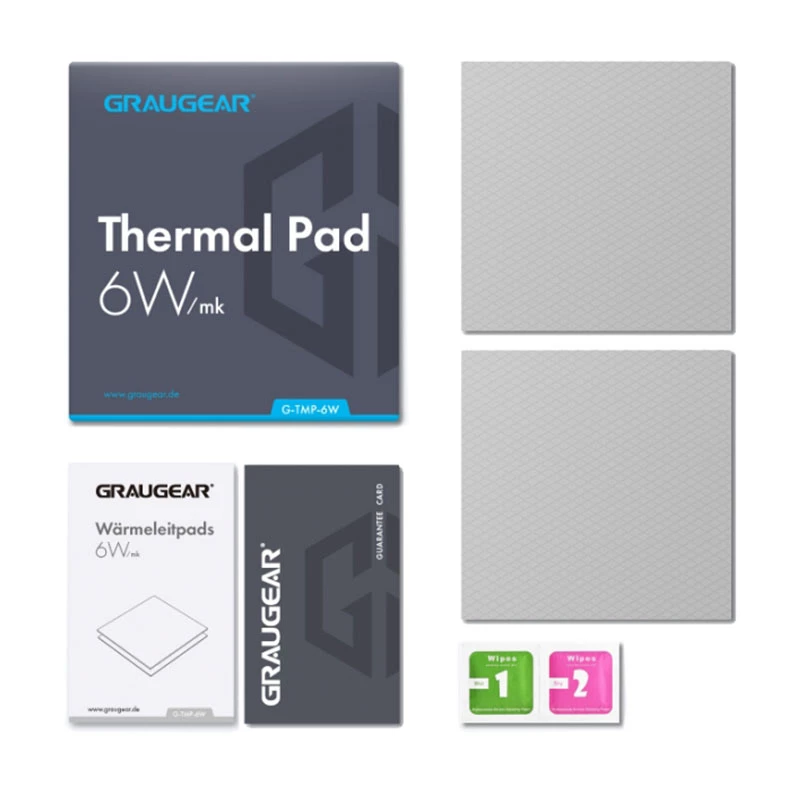 Pad térmico GrauGear G-TMP-6W 100×100×1 mm, condutividade térmica 6 W/m·K