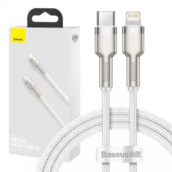 Cabo USB-C para Lightning Baseus Cafule 1 m, 20 W, caixa de zinco, branco