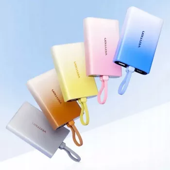 Carregador portátil Vention 10000 mAh com USB-C, Lightning e USB-A, saída 22,5 W, cobre