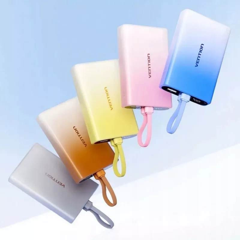 Carregador portátil Vention 10000 mAh com USB-C, Lightning e USB-A, saída 22,5 W, cobre
