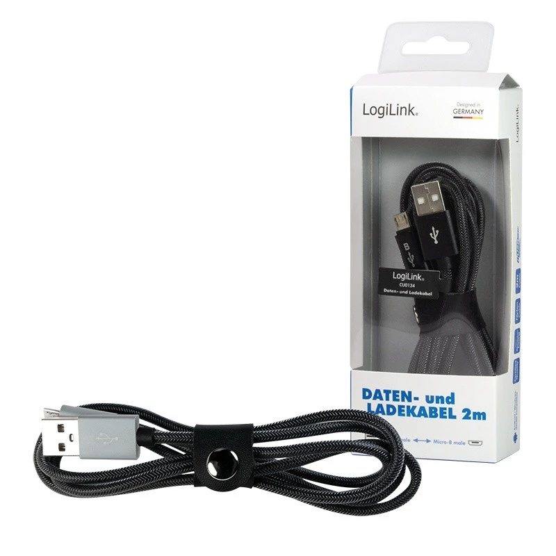 Cabo de sincronização e carregamento USB-A para ficha Micro-B 2m