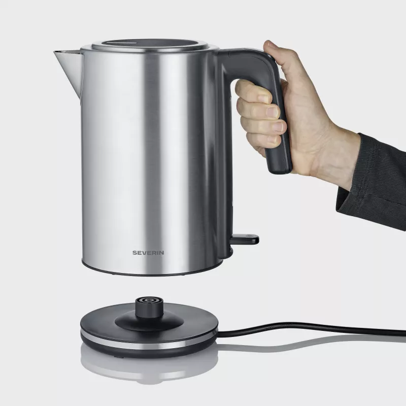 Chaleira elétrica SEVERIN WK 3449 — 1,7 l, 2400 W, aço inoxidável/plástico, preto-prateado