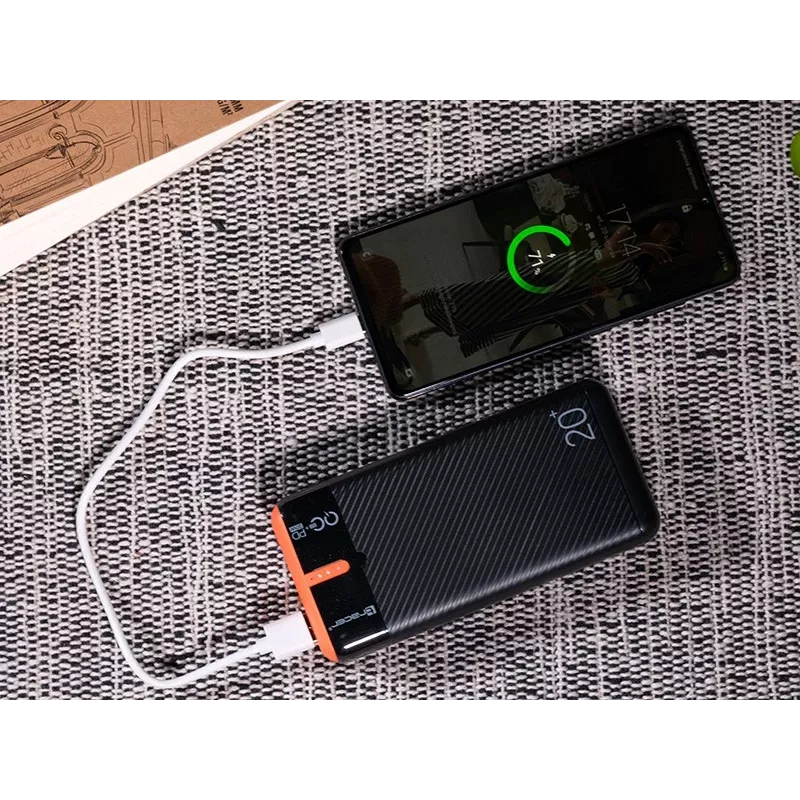 Carregador portátil TRACER EnerGen 20000 mAh, Power Delivery 20W, entrada USB-C, 2 saídas USB-A, suporte para 3 dispositivos, laranja