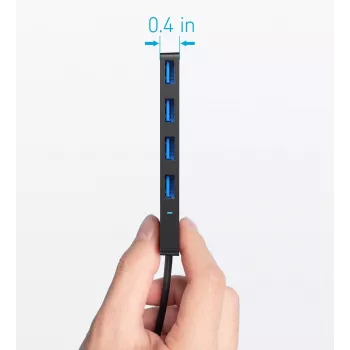 Hub USB Anker Ultra slim A8309G11 — anfitrião USB Type-C, 3× USB 3.2 Gen 1 Type-A, compacto 103×30×10 mm, preto