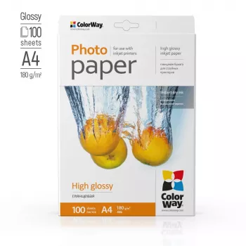 Papel fotográfico ColorWay, 100 folhas | 180 g/m² | A4 | Brilhante