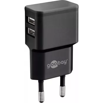 Carregador USB duplo Wentronic goobay - Fonte de alimentação - 12 Watt - 2,4 A - 2 portas de saída (USB) - Preto (44951)