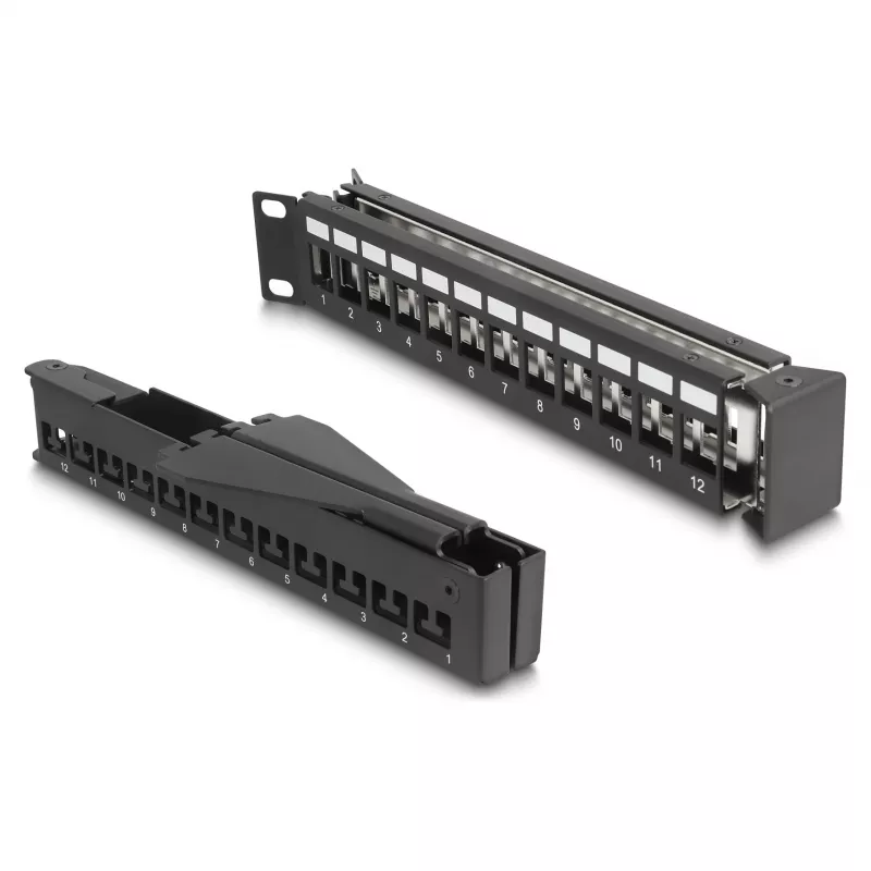 DeLOCK 19 polegadas Keystone Patch Panel 24 portas com alívio de tensão 1HE angular preto