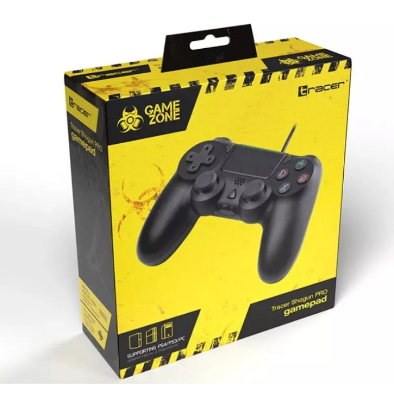 Comando com fio TRACER SHOGUN PRO preto — 16 botões, analógico/digital, cabo de 1,5 m, vibração, PC/PS4/PS3