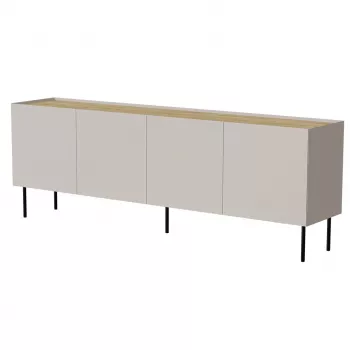 Cómoda Cama Meble FELLINI 2000×400×700 mm, acabamento cashmere, tampo de carvalho oleado