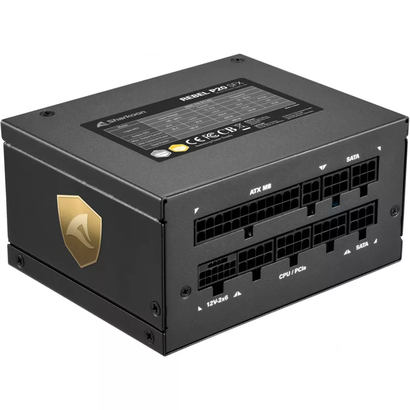 Fonte de alimentação 1000W Sharkoon Rebel P20 SFX 1000W (preto, 1x conector 12-Pin High Power, 2x PCIe, gestão de cabos, 1000 Watt)
