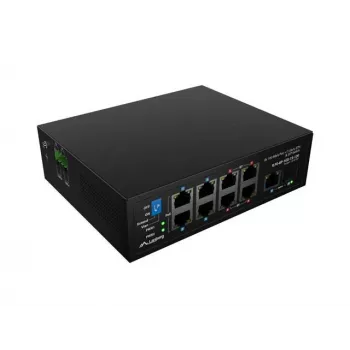 Switch de rede LANBERG ILFE-8P-1GE-1S-120 — Light Industrial PoE, 4x PoE++ (BT), 4x PoE+ (AT), 1x Gigabit, 1x SFP+, montagem em calha DIN, não gerido