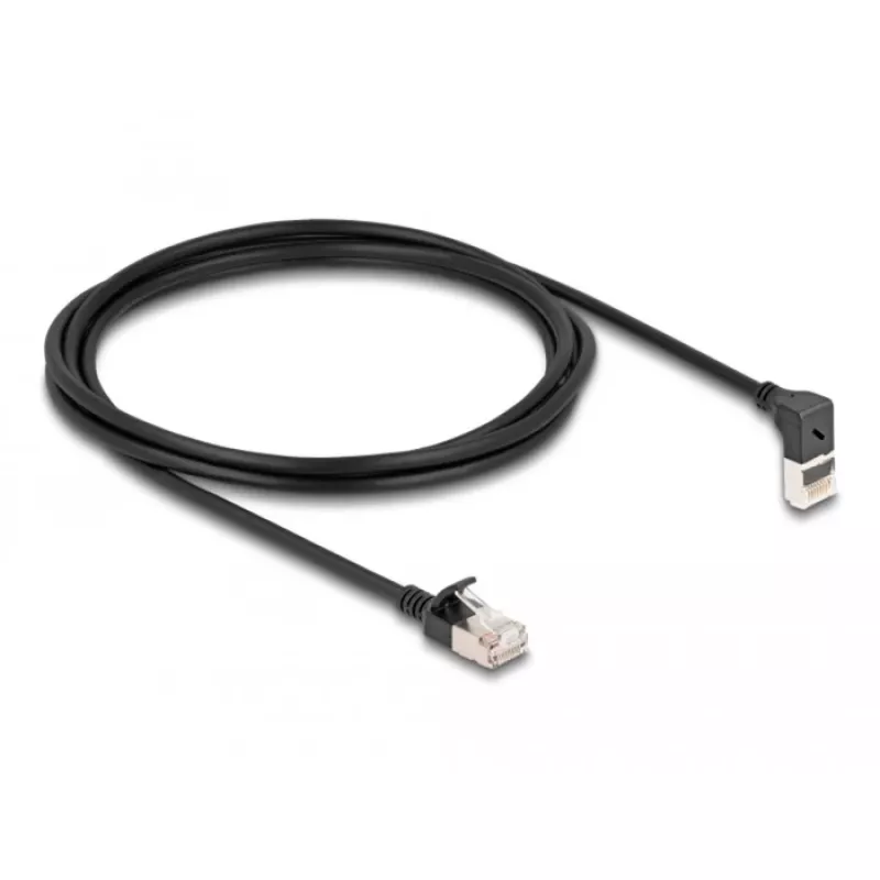 Delock - Cabo de rede - RJ-45 (M) inclinado para cima para RJ-45 (M) reto - 2,0 m - 4,5 mm - S/FTP - CAT 6a - blindado, sem halogéneos - preto (80288)