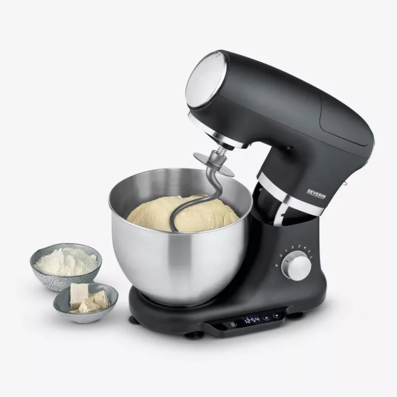Robot de cozinha Severin KM 3898 1000 W 5,5 L preto aço escovado prateado