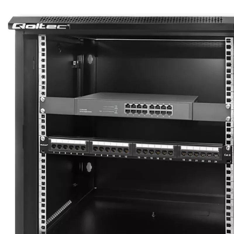 Qoltec 54488 Armário rack de parede de 19 polegadas, 12U, 600 x 635 x 450 mm, porta perfurada