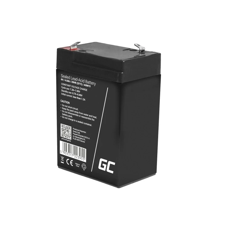 Bateria UPS Green Cell AGM15, 6 V, 4 Ah, bateria de chumbo-ácido selada (VRLA), preto, 680 g