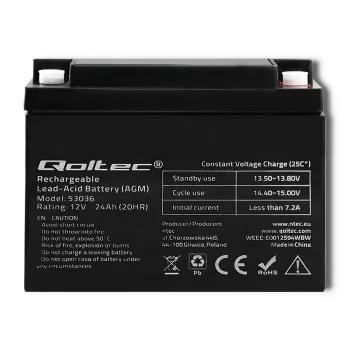 Bateria AGM Qoltec 53036 | 12V | 24Ah | máx 360A