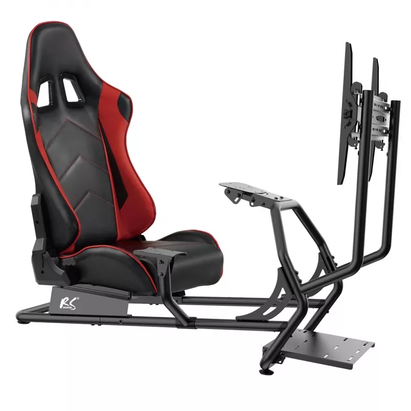 Cadeira gaming NanoRS RS160, suporte para simulador de corrida 3-em-1, para PC, consolas, jogadores, revestimento em pele sintética, suporte para volante, suporte de TV até 50 polegadas, VESA máx. 400x400
