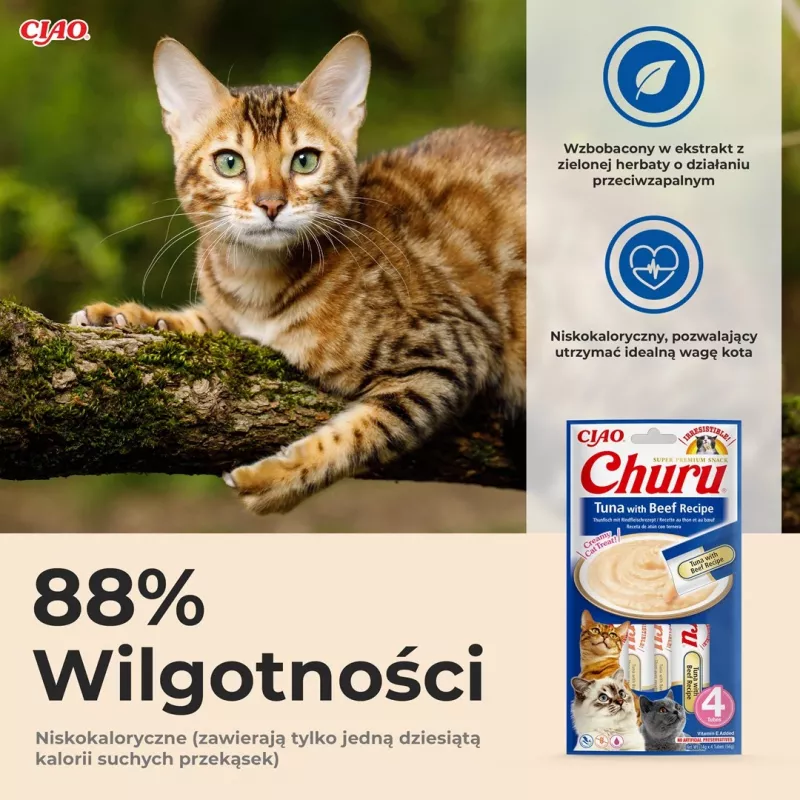 INABA Churu Receita de Atum com Vaca - Petiscos para gatos - 4x14 g