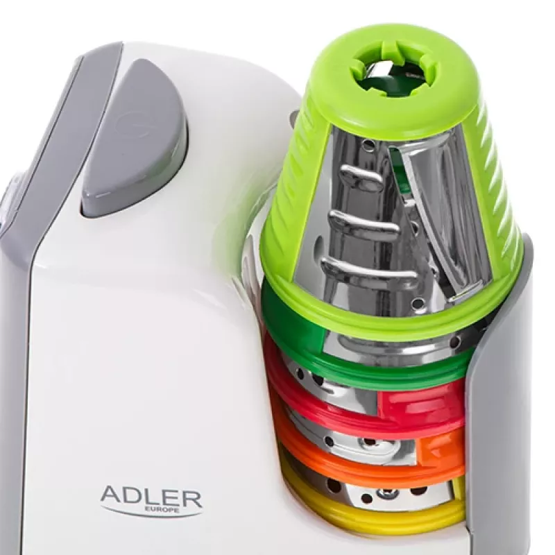 Cortador de legumes Adler AD 4815, 150 W, 5 discos, caixa em ABS, branco/cinzento