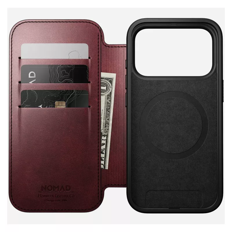 Capa para telemóvel Nomad Modern Leather Folio para Apple iPhone 17 Pro, 6,3 polegadas (16 cm), pele bordô