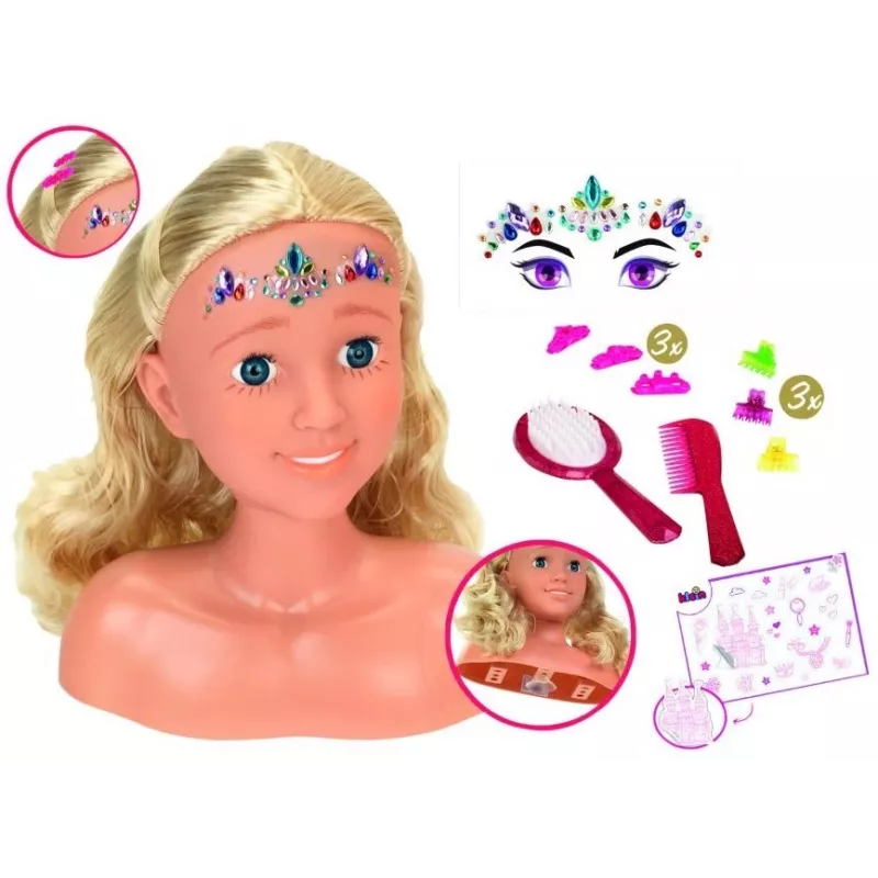 Cabeça de pentear e styling KLEIN Sara 5205 com características realistas – acessório de boneca para praticar penteados