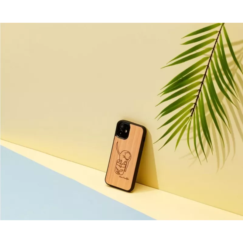 Capa para telemóvel Man and Wood para iPhone 12 mini — gato impresso com peixe vermelho