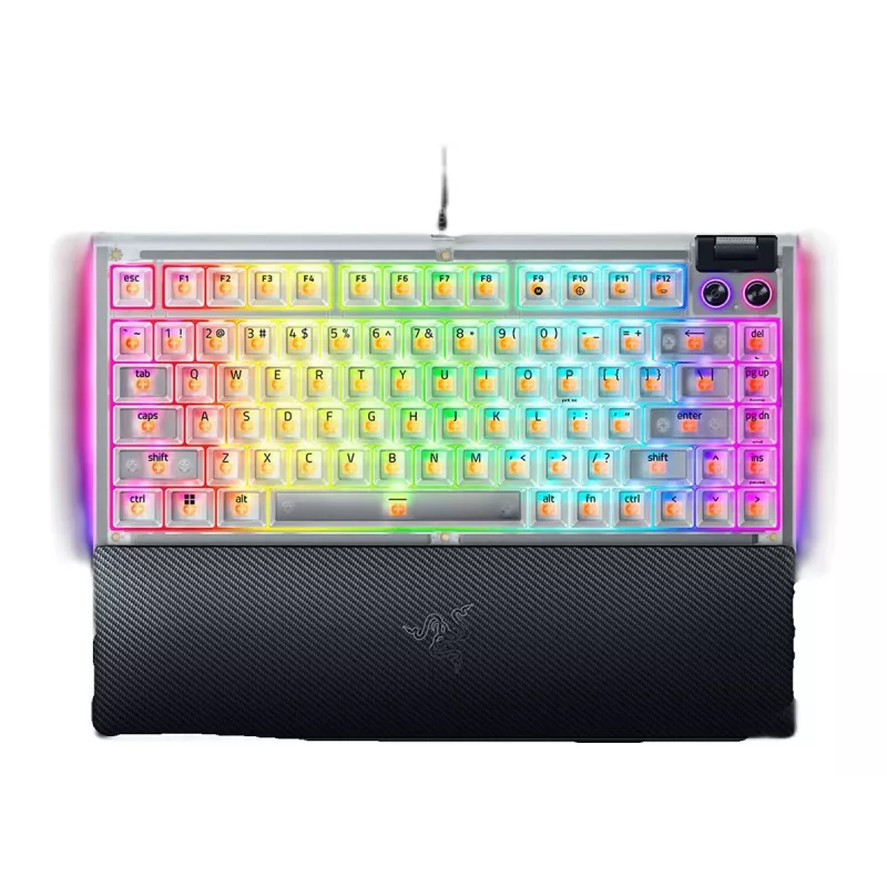 Teclado mecânico gaming hot-swappable Razer | BlackWidow V4 75% | Teclado gaming | Com fios | US | Phantom White Edition | USB Type-C | Razer Mechani