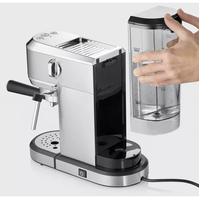 Máquina de café expresso SEVERIN Newspresa KA 5997 — semiautomática, depósito de água de 1 l, 1350 W, café moído, preto/aço inoxidável escovado/cromado