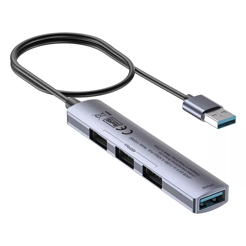 Hub USB Unitek H1208CGY01 — 4 portas USB 3.0 (5 Gbit/s), compatível com USB 2.0, alumínio