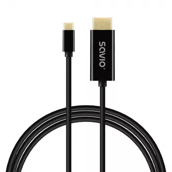 Cabo USB-C SAVIO CL-191 2 m — USB-C para USB-C, macho para macho, Preto, revestimento em plástico, condutores em cobre