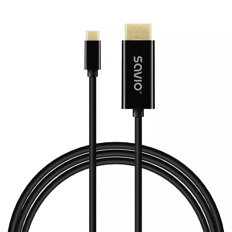 Cabo USB-C SAVIO CL-191 2 m — USB-C para USB-C, macho para macho, Preto, revestimento em plástico, condutores em cobre