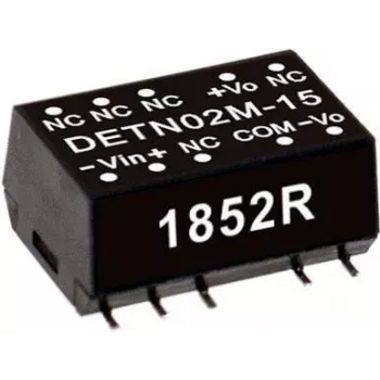 Fonte de alimentação/conversor mean well DETN02N-15, entrada 21,6–26,4 V, saída 15 V, potência 2 W, profundidade 15,2 mm
