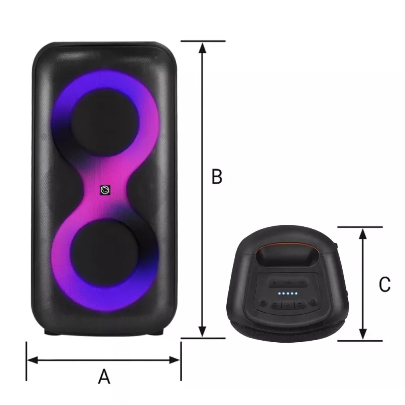 Centro de música portátil MANTA SPK0401B100 coluna Bluetooth, 100 W de potência máxima, rádio FM, karaoke, bateria incorporada, X-BASS