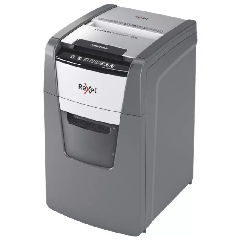 Destruidora de documentos Rexel Optimum AutoFeed+ 130X corte cruzado 55 dB 22 cm preto, prateado