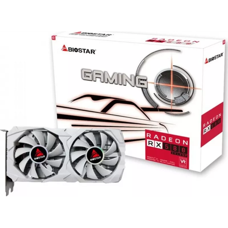 Placa gráfica BIOSTAR Radeon RX 580 8 GB GDDR5, 256-bit, PCIe 3.0 x16, ventoinha dupla, 1x HDMI, 2x DisplayPort