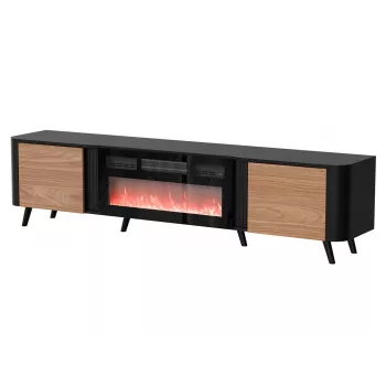 Móvel de TV Cama Meble Volare 200 x 39 x 49 cm preto/nogueira com lareira