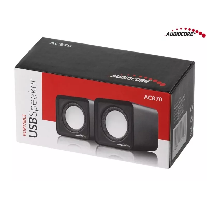 Altifalantes para PC 2 vias Audiocore AC870 B — 3 W RMS, alimentação USB com fios, entrada de 3,5 mm, 2.0 canais
