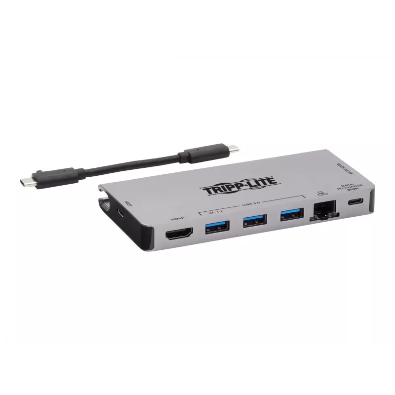 Dock USB-C - 4K HDMI, USB 3.2 Gen 1, hub USB-A, GbE, cartão de memória, carregamento PD 100W, cabo removível U442-DOCK5D-GY