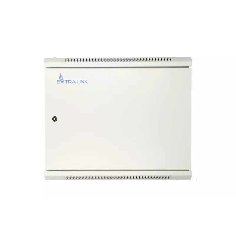Armário Rackmount Extralink 12U 600x450 ASP cinzento montado na parede, porta metálica