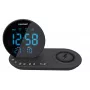Rádio-despertador FM PLL/ALARME/USB/CR85BK CARREGAMENTO/Carregamento sem fios/temperatura interior/exterior/preto
