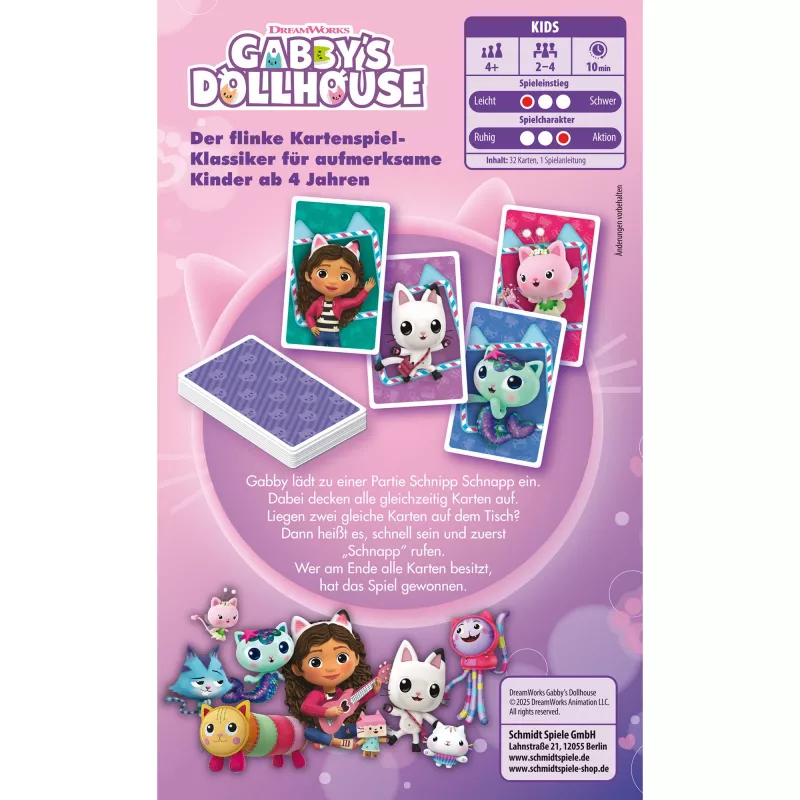 Gabby's Dollhouse Schnipp Schnapp, jogo de tabuleiro