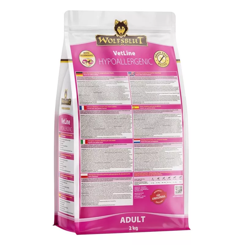WOLFSBLUT VetLine Hipoalergénico Cavalo com Batata-doce - Alimento seco para cães - 2kg